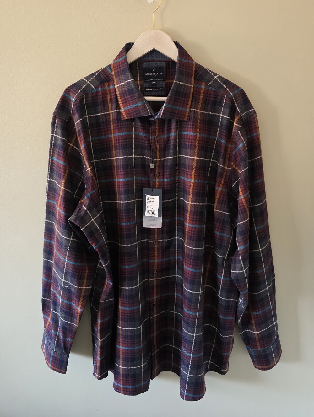 NWT Daniel Hechter Paris Non-Iron Plaid Button Down Shirt XXL Heritage Preppy